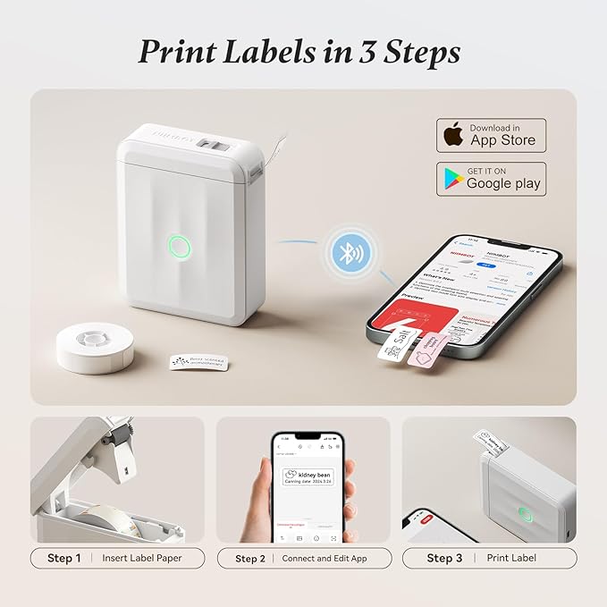 NIIMBOT Label Maker Machine Bluetooth Label Printer for School Home Office Organization, Mini Labeler D110 Label Machine with 3Rolls Labels
