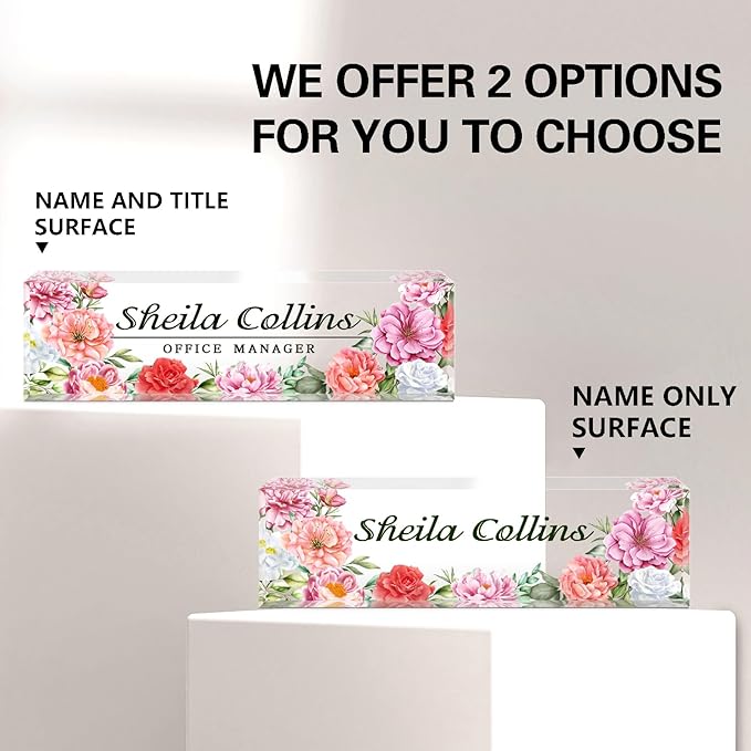 Custom Acrylic Name Plate for Desk, Employee Appreciation Gifts, Office Decor, Personalized, Funny Office Gifts for Coworkers Boss Teacher (Peony)