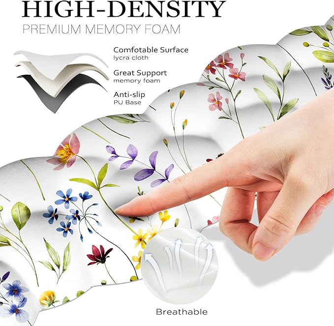 JIKIOU JIKIOU Cloud Wrist Rest Keyboard, Cloud Keyboard Wrist Pad Set with Comfortable Cloth, Cute Arm Rest for Palm Support, PC/Gaming Desk Accessories/Office Setup/Computer White Flowers