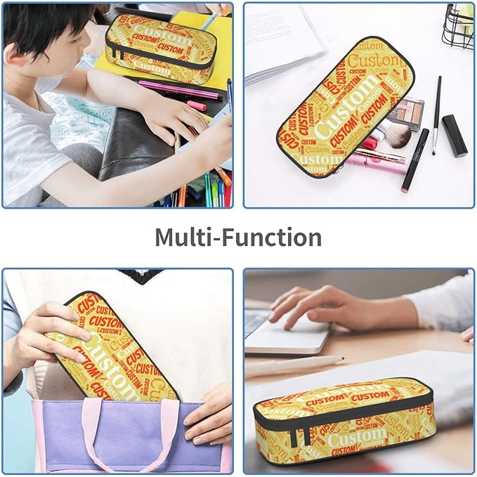 Custom Pencil Case with Name, Personalized Pen Bag Add Your Image Text, Large Storage Students Stationery Pen Box with Zipper Durable Pencil Box for Girls Boys Office School