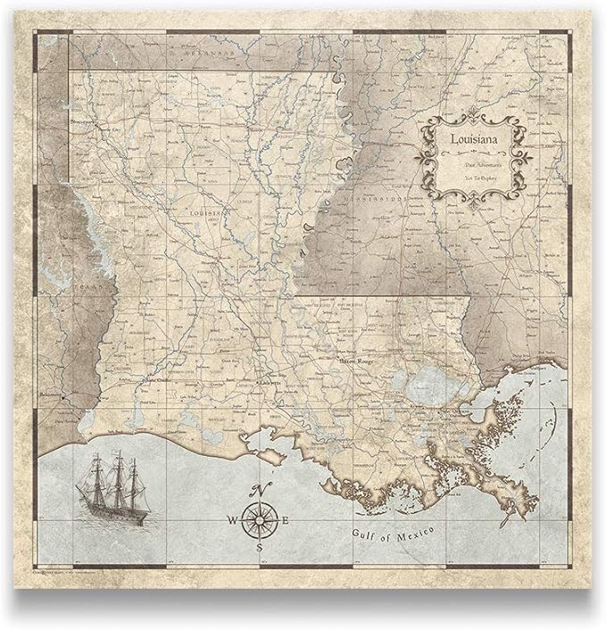 Push Pin Louisiana Map Board - With Push Pins to Mark Louisiana Travel - Handmade in Ohio, USA - Design: Rustic Vintage
