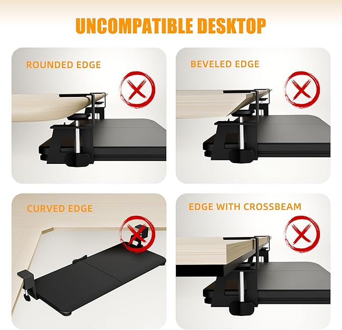 ERGOMAKER Keyboard Tray Under Desk, Pull Out Keyboard Tray with C Clamp Mount, 25.6" (29.7" Including Clamps) x 11.8" Slide-Out Platform Computer Drawer for Typing, Keyboard & Mouse Tray, Black