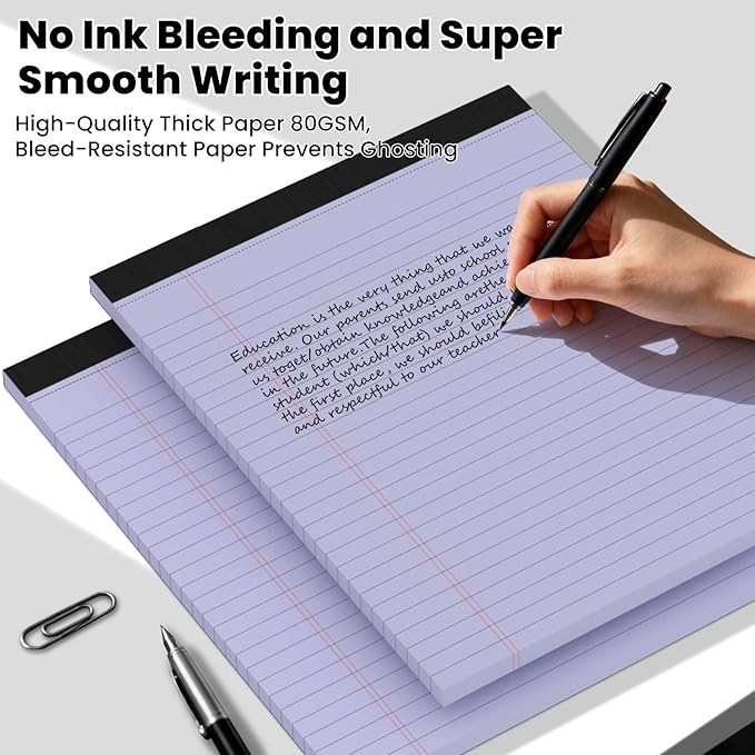2pcs Legal Pads 8.5 x 11,Notepads 8.5 x 11 Inch, 30 Sheets/Pack, Purple Note Pads Clear Print Writing Pads of Paper, Perforate Wide Ruled Lined with Sturdy Back for Office, Business & School Supplies