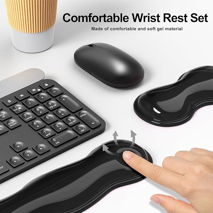 Gel Keyboard and Mouse Wrist Rest Set, Comfort Ergonomic Wrist Support, for Wrist Pain Relief, Computer Keyboard Wrist Rest (Black)