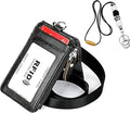 Aslana Genuine Leather ID Badge Card Holder with Lanyard RFID Blocking Protection (A12- Black / Beaded Lanyard)
