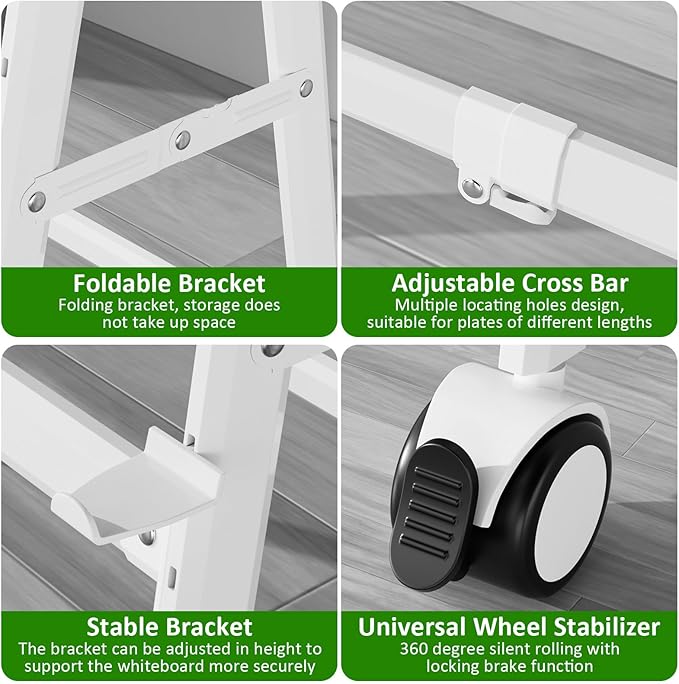 Double-Sided Magnetic Rolling Whiteboard, 48x36 Dry Erase Board - Adjustable Height & Width, A-Frame Foldable Easel Stand on Wheels