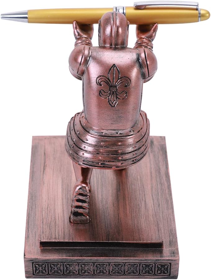 Knight Pen Holder Desk Ornament Resin Pencil Holders Desk Accessories and Organizer For Men with a Cool Pen (Bronze)