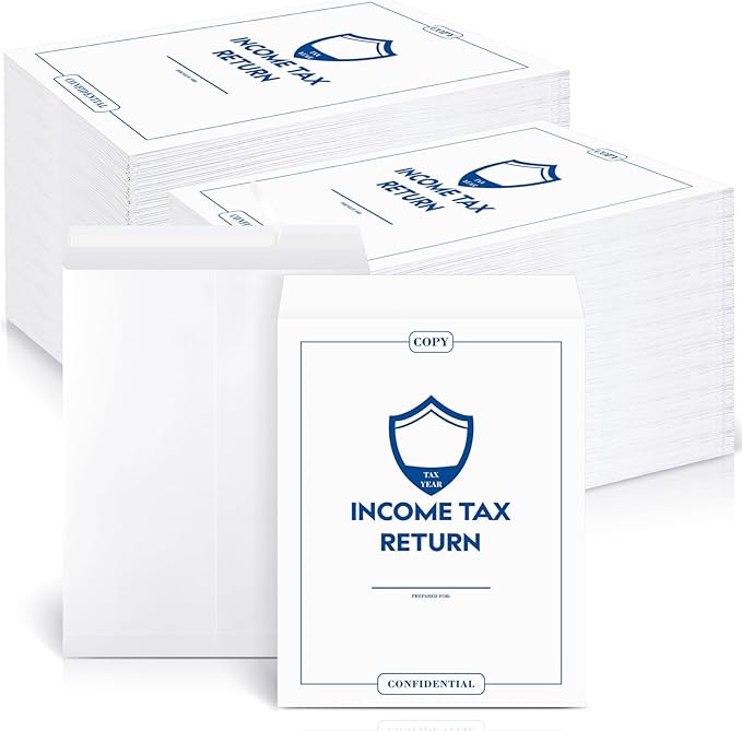 Engrowtic 200 Pcs Income Tax Return Envelope for Tax Preparers 9 x 12 Inches Open End Security Envelopes for Office Business Legal Documents Catalog Paper Mailing, White