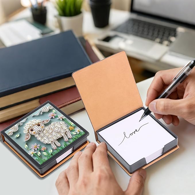 Sheep Diamond Painting Kit Note Box,Memo Paper Storage Box Diamonds Art,Sticky Note Holder Diamonds Art,Diamond Painting Memo Pad For Office Desk. (Sheep)