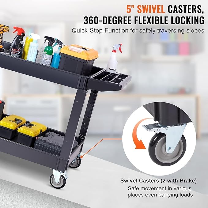 Rolling Utility Cart on Wheels, Heavy Duty Tool with Ergonomic Storage Handle and Deep Shelfs, Work Service for Garage, Warehouse, Workshop, 700-Pound Capacity 40 x 33 x 17-Inch