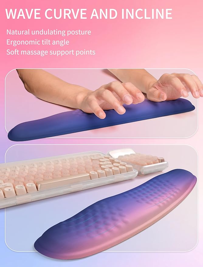 Hokafenle 2in1 Combination, Wave Keyboard Wrist Rest and Ergonomic Curvature Mouse Pad Wrist Support for Relieve Wrist Pain, Filled with Soft Cushion Memory Foam, Dawn