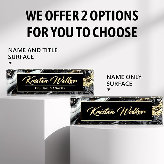 Custom Desk Name Plate Personalized, Acrylic Name Plates for Desk, Office Decor Personalized Gifts for Teacher Coworkers Boss Nurse (Black Gold Marble)