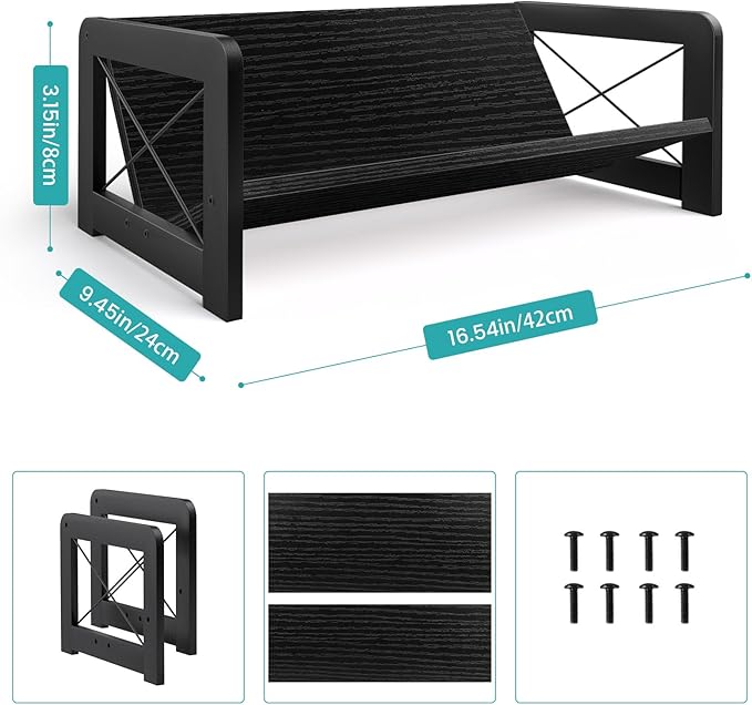 ELITEROO Desk Bookshelf, Small Book Shelf, Wooden Desktop Bookcase, Tilting Table Top Bookshelf for Home Office, for Book Display, Cookbook Storage, Kids Reading, Black