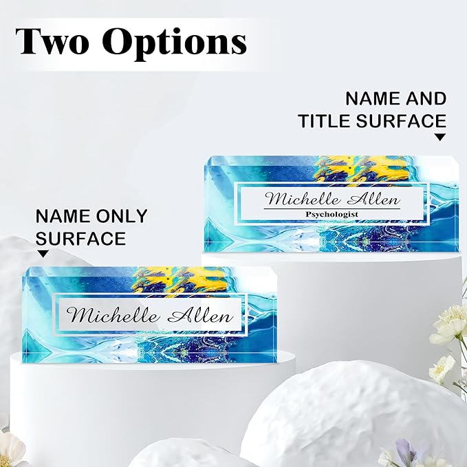 Ship Next Day-Custom Name Plate for Desk, Desk Name Plate Personalized, Acrylic Office Desk Accessories, Appreciation Gifts for Coworkers Employee Teachers Boss Women Men (Blue Sea)