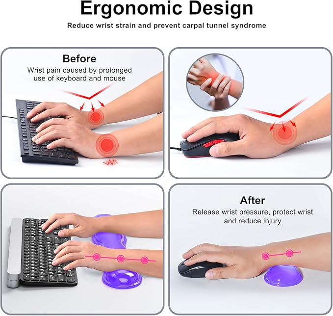 Gel Keyboard and Mouse Wrist Rest Set, Comfort Ergonomic Wrist Support, for Wrist Pain Relief, Computer Keyboard Wrist Rest (Purple)
