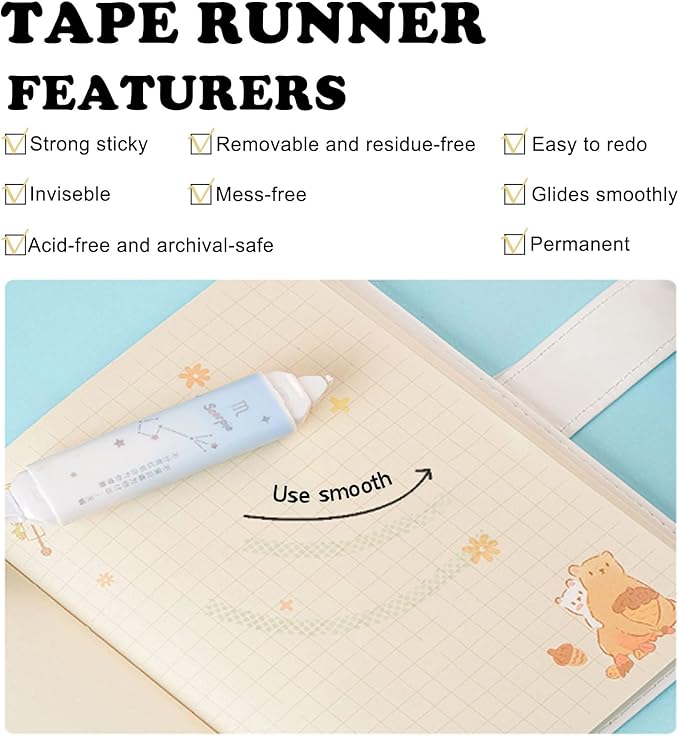 BITOSEE 2 in 1 Correction Tape and Double Sided Tape Roller, Cute Quick Dry Japan Correction Tape, with Adhesive Tape Runner,for School Office supplies