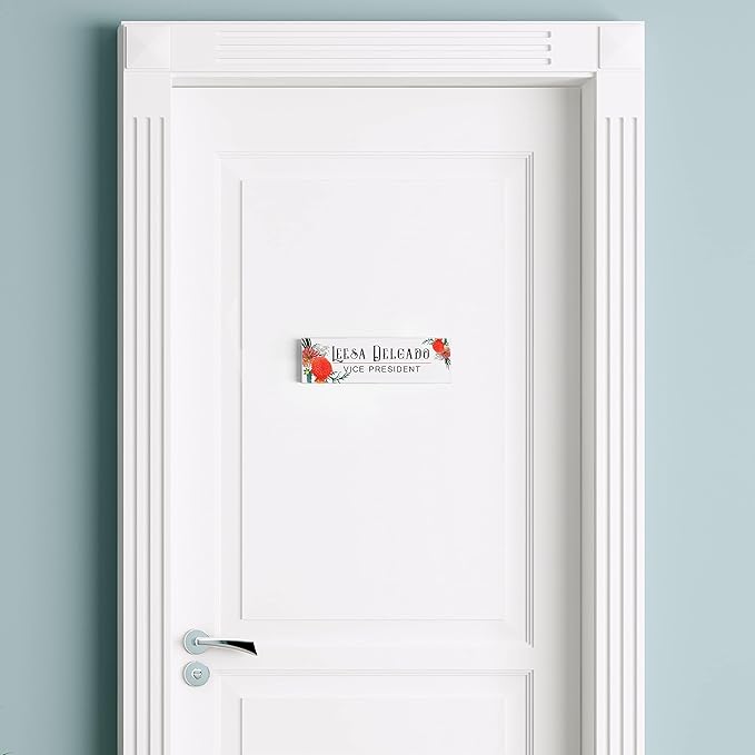 Artblox Office Personalized Name Plate for Desk with Business Card Holder On Clear Acrylic Glass Autumn Flowers Design Custom Desk Name Plate with Your Name and Credentials Customized Gift