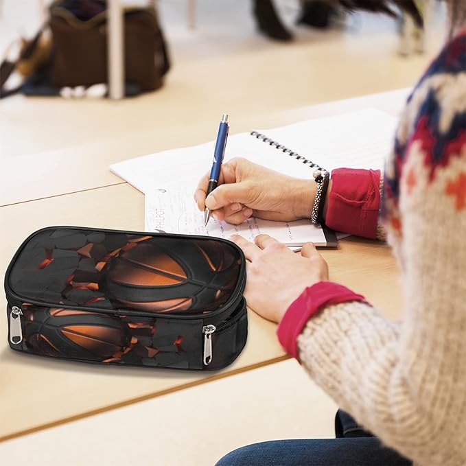 Pardick PU Leather Pencil Case Basketball Pencil Organizer with Zipper, Pencil Box for Boys Girls, Office School