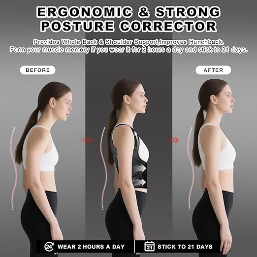 Back Brace Posture Corrector for Women and Men, Adjustable Shoulder Straightener Full Lumbar Support Belt, Upper and Lower Back Pain Relief, Scoliosis Hunchback Hump Thoracic Spine Corrector (Black S)