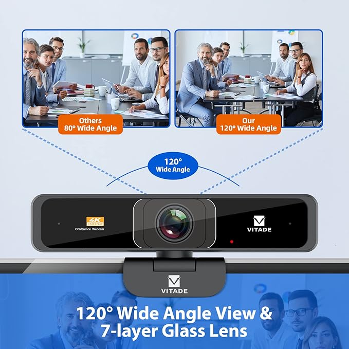 VITADE 4K Zoomable Webcam with Upgraded Remote Control, 8MP Sony Sensor Webcam with Microphone and 4X Digital Zoom, Pro USB Webcam for Streaming/Conference/Online Teaching/Video Calling/Zoom/Skype