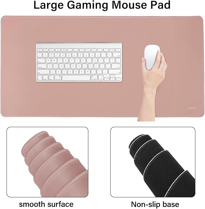 MOSISO Keyboard Mouse Pad Set, Large Gaming Mouse Pad&Rectangular Keyboard Wrist Rest&Mousepad with Wrist Rest&Coaster, Ergonomic Non-Slip&Easy Typing Pad with Curved Silicone Lining, Salmon Pink