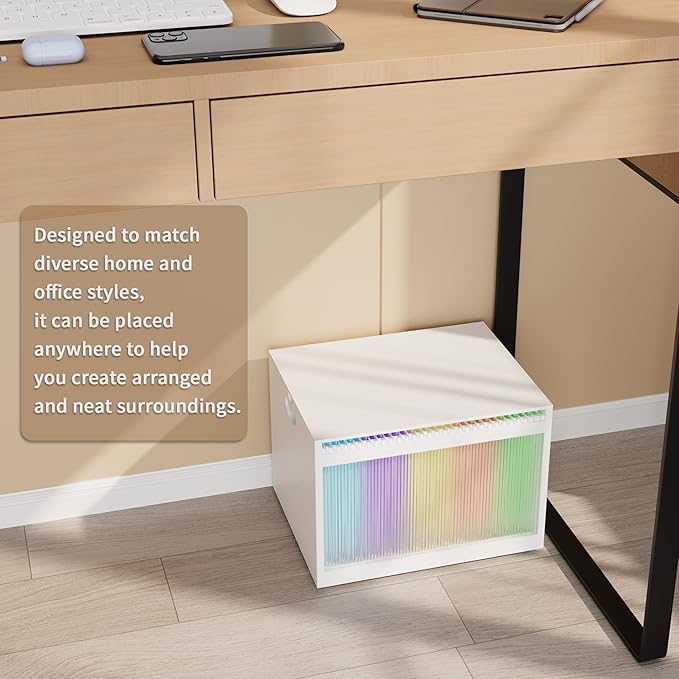 White Bamboo Acrylic File Box with Hanging Folders, Letter/Legal Size, Dustproof, Home Office File Organizer