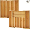 Bamboo Drawer Organizer, 2 Pack - Expandable Silverware Organizer & Utensil Drawer Organizer, Cutlery Tray with Dividers, 7-9 Slots - Premium Kitchen Organizer for Utensils & Flatware (Natural)