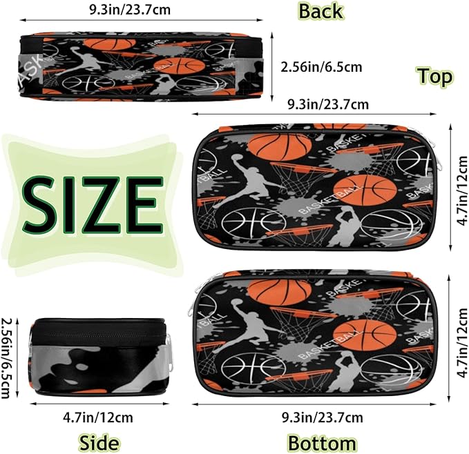 Pardick Sport Basketball Big Capacity Pencil Pen Case Basketball Print Large Pencil Pouch with Zipper Compartments Pencil Bag for Boys Girls Adults Student Office School Supplies