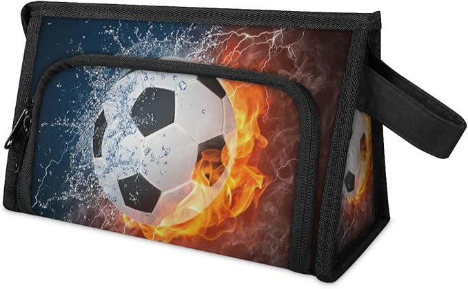 Pardick Large Capacity Pencil Case Pouch, Water Fire Soccer Portable Zipper Pencil Cases Pencil Bag Office Stationery Bag Makeup Bag Desk Organizer for Women Men