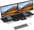 Dual Monitor Stand Riser, 40" Large Computer Monitor Stands for 2 Monitors, Wooden Desktop Organizer Shelf for Office Desk Computer, Laptop, TV, Monitor, Printer