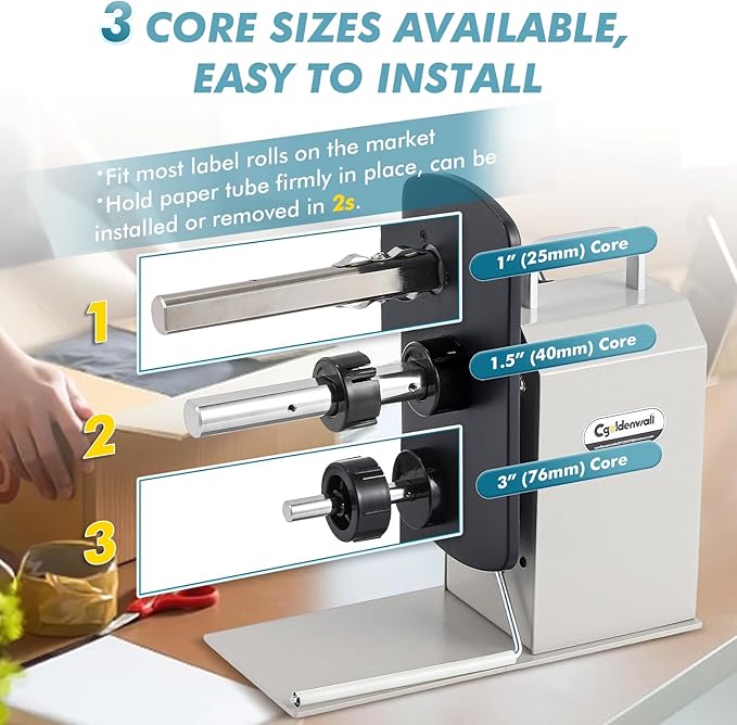 CGOLDENWALL Automatic Label Rewinder, 9.8" Dia. Bidirectional Rewinding, 1/1.5/3" Core, Speed Ajustable, Thermal Label Hangtag Washing Label, Synchronize with Various Printers