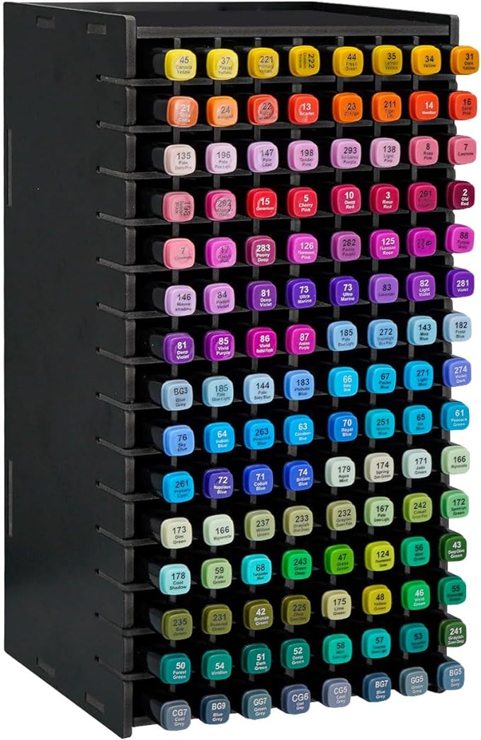 SANFURNEY Art Marker Storage Rack for 120 Markers, Watercolour Brushes Pens Color Pencils Organizer Holder for Desk, Black