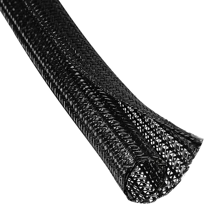 50ft - 1/2 Inch Heavy-Duty Braided Cable Sleeve, Split Wire Loom Tubing Cord Protector for USB/Power/Audio Cables - Flame Retardant, Pet Chew Proof - Black