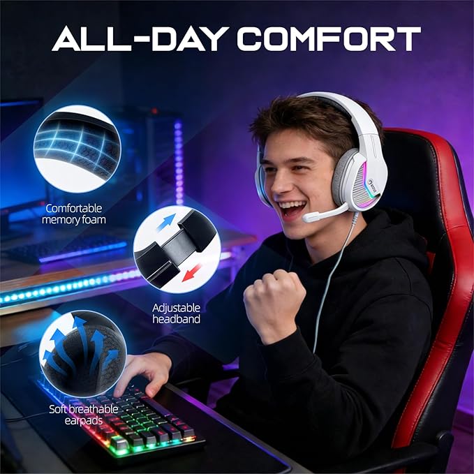 MARVO USB Gaming Headset with Mic, Wired Headphone with 7.1 Surround Sound, Noise Canceling Gaming Headphones for PC, PS5/PS4, Laptop, Mac, Nintendo- H8618