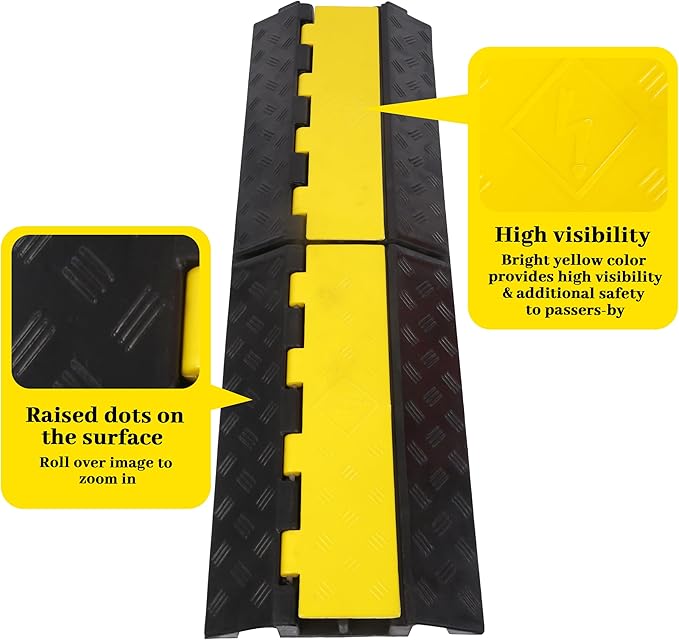 Rubber Cable Ramp Cable Protector Ramps Wire Hose Protective 2 Channel Traffic Rubber Plastic Cord Cover Speed Bump for Asphalt Concrete Gravel Driveway Outdoor, 1 Pack