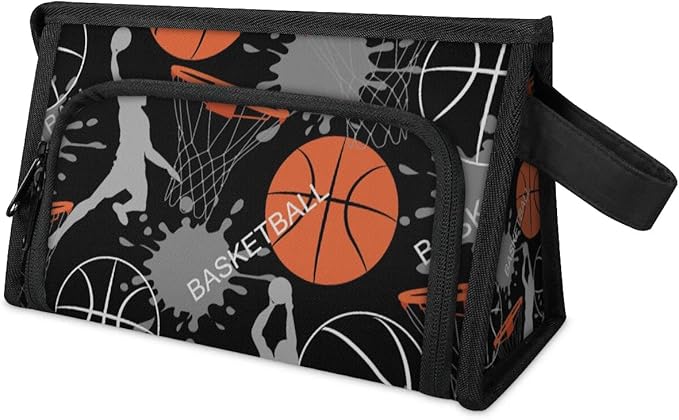 Pardick Large Capacity Pencil Case Pouch, Basketballs Portable Zipper Pencil Cases Pencil Bag Office Stationery Bag Makeup Bag Desk Organizer for Women Men