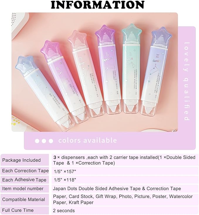BITOSEE 2 in 1 Correction Tape and Double Sided Tape Roller, Cute Quick Dry Japan Correction Tape, with Adhesive Tape Runner,for School Office supplies