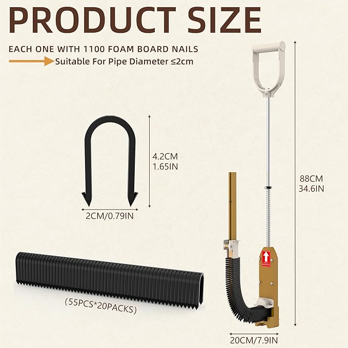 PEX Foamboard Stapler Kit with 1100 Staples, Stand Up PEX Staple Gun for Radiant Floor Heating, 1-1/2" Jam-Free Foamboard Staples Compatible with 1" & 2" Foam Board, Ergonomic D-Grip Handle