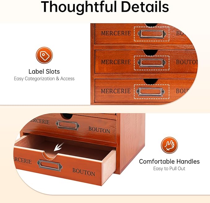 Stackable Wooden Desk Organizer with 5 Drawers Retro Brown Modular Storage Boxes for Home Office, Makeup, Stationery - No Assembly Required