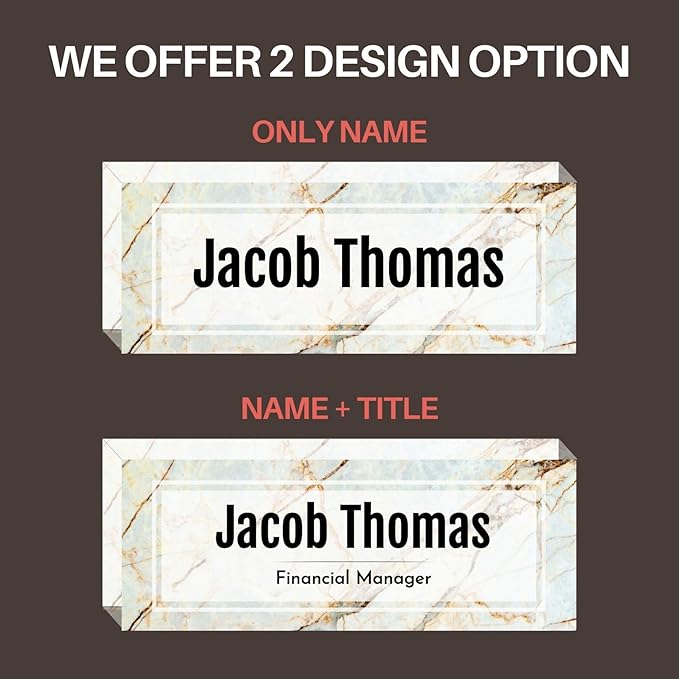 Customized Clear Acrylic Thick 8x3" Desk Name Plate Block with Personalized Logo - Professional Office Decor - Customized Acrylic Plate Gift for Teacher Co-workers, Christmas Gifts for Her, Thanksgiving Gifts (Beige Marble)