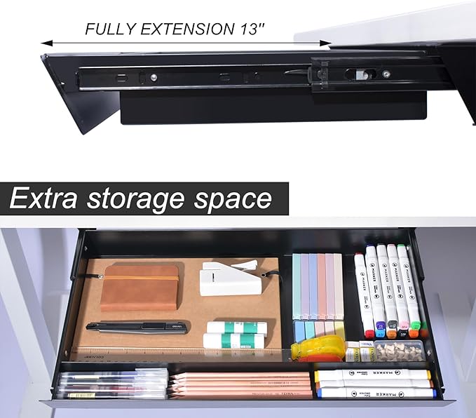 Large Under Desk Mounted Sliding Drawer with Pencil Tray and 60 Degree Tilt Panel to Pull Out, 22'' Long & 13'' deep Large Storage Organizer for Sit Stand Workstation