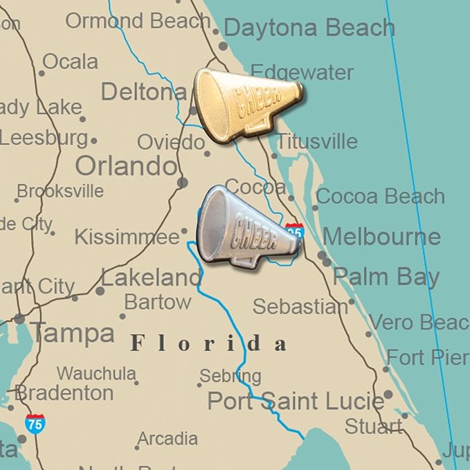 Cheer Megaphone Push Pins - Silver Cheerleading Megaphone Pins for Cork Boards, Maps, or Lapel Use - Designed in USA - Set of 10