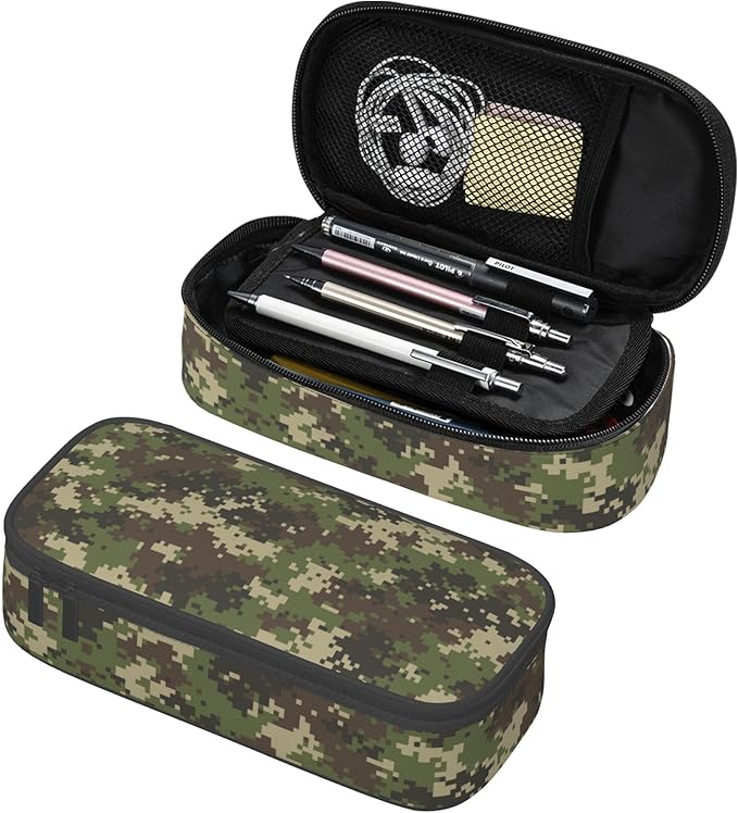 Camo Pencil Case for Kids Boys Girls, Big Capacity Green Pencil Pouch, Portable Pencil Box Stationery Storage Desk Pen Bag for School Office