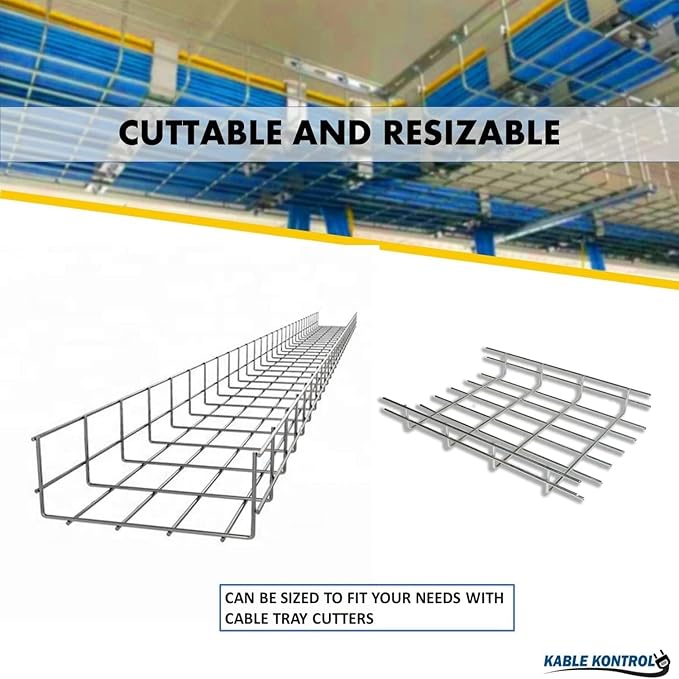 Kable Kontrol Cable Tray - 5 Feet Long x 24" W x 6” H - 17 Pcs Bulk Pack - Wire Mesh Tray Cable Management Rack Cords Organizer Cable Basket, Zinc Plated Steel NEC Approved for Network, Fiber Optic