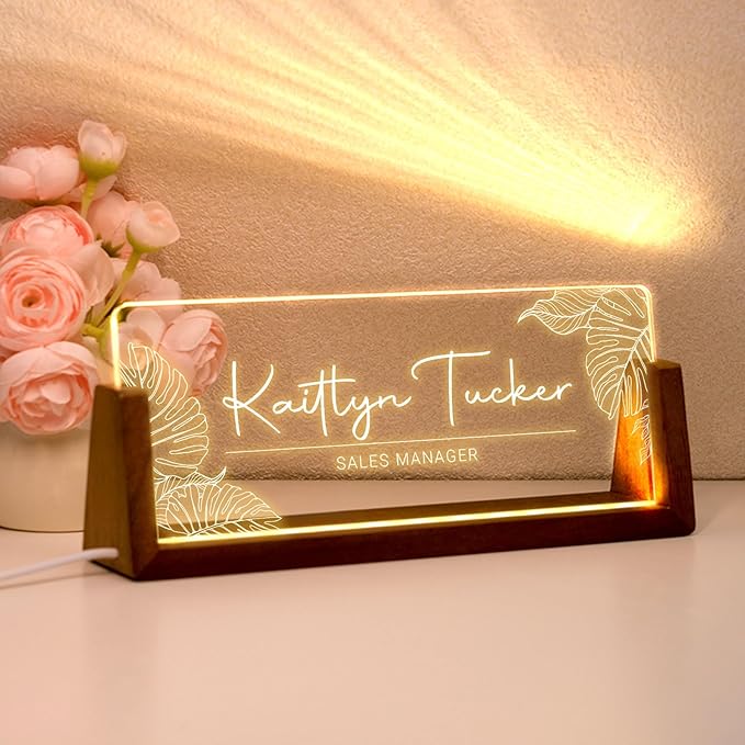 Desk Name Plate Personalized, Custom Office Light Up Name Plate for Desks, Desk Decorations for Women Men Office, Employee Appreciation Gifts for Coworkers