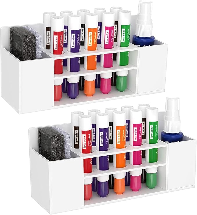 HBlife 2 Pack Acrylic Dry Erase Marker Holder Wall Mount, 10 Slots Whiteboard Marker Holder for Office, School and Home, Marker, Eraser and Whiteboard Cleaner Not Included, White