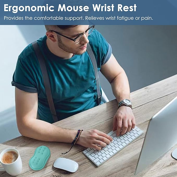 VANKEY Soft Mouse Wrist Rest, Memory Foam Mouse Wrist Support Hand Rest Pad for Computer, Laptop, Desktop - Anti-Slip PU Base - Wrist Pain Relief, Aquamarine