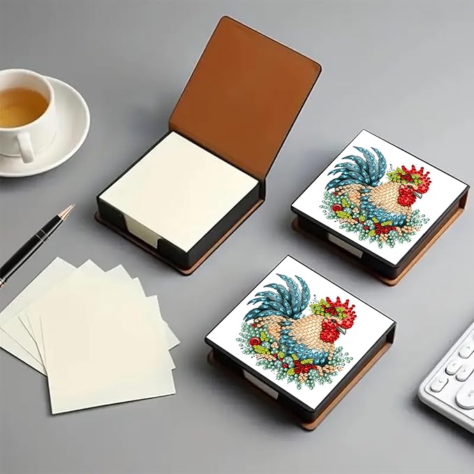 Chicken Diamond Painting Note Box,Memo Paper Storage Box Diamonds Art,Sticky Note Pad Holder Diamond Art,Diamonds Painting Memo Pad For Office Desk