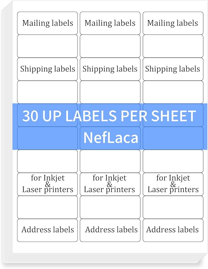 NefLaca 1" x2-5/8 Shipping Address Labels, Blank Mailing Labels, 30-UP White Self-Adhesive Name Tag Stickers for Inkjet and Laser Printer [50 Sheet 1500 Labels]