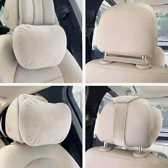 2PCS Car Pillow for Car Neck Pillow for Driving Seat Lumbar Support Soft Cushion with Extra Filling Accessories Back Support for Travel Nap and Trips Sleeping(Beige, Head and Lumbar)